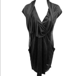 BCBGMAXAZRIA Runway Y2K Slinky Sleeveless Draped Mini Dress Black XS